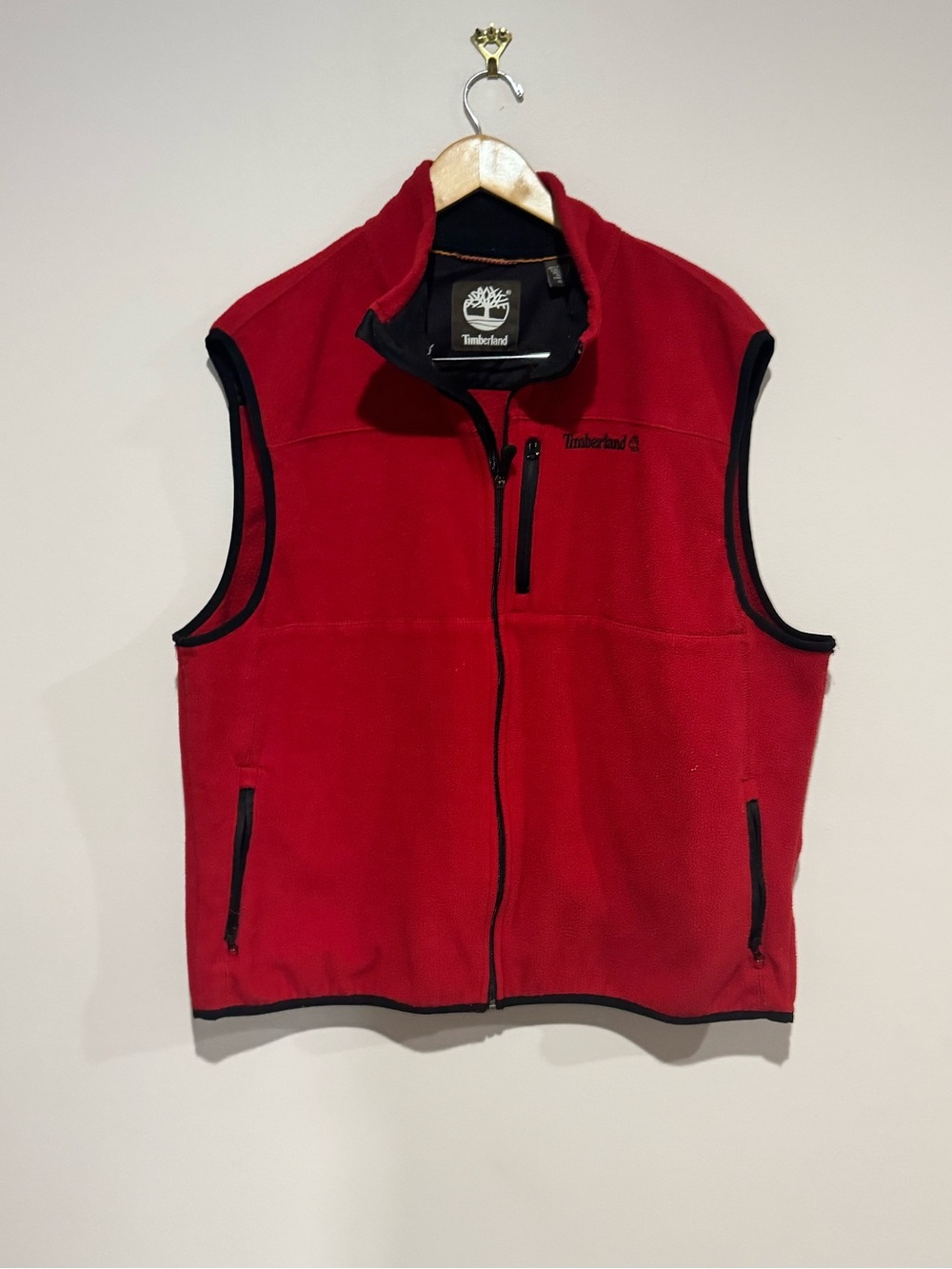 Timberland Men's XL Red/Black Full Zip Stand-Up Collar Vest w/ Logo